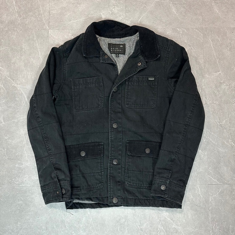 Quiksilver Mens Black Canvas Chore Jacket Corduroy Collar Workwear Small